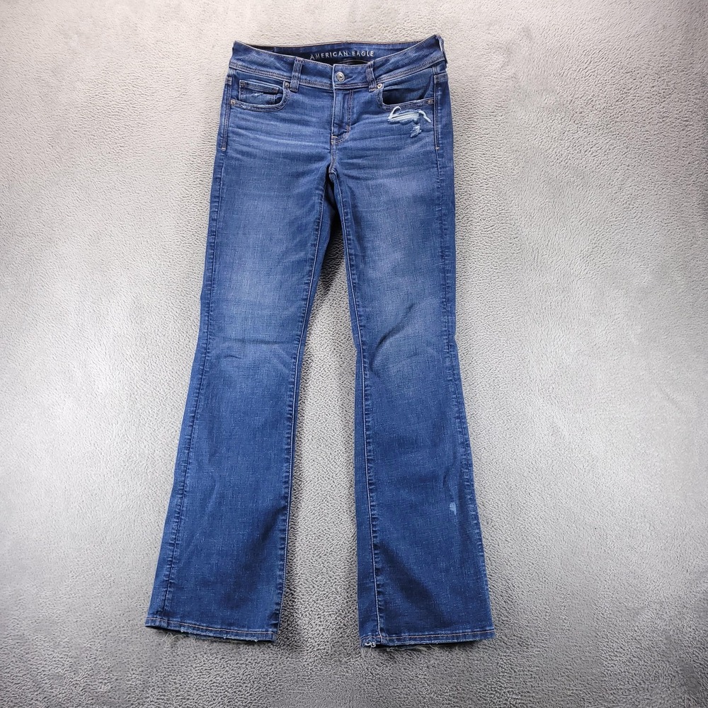 American Eagle Jeans Womens 4 Blue Kick Boot Bootcut Distressed Stretch Denim
